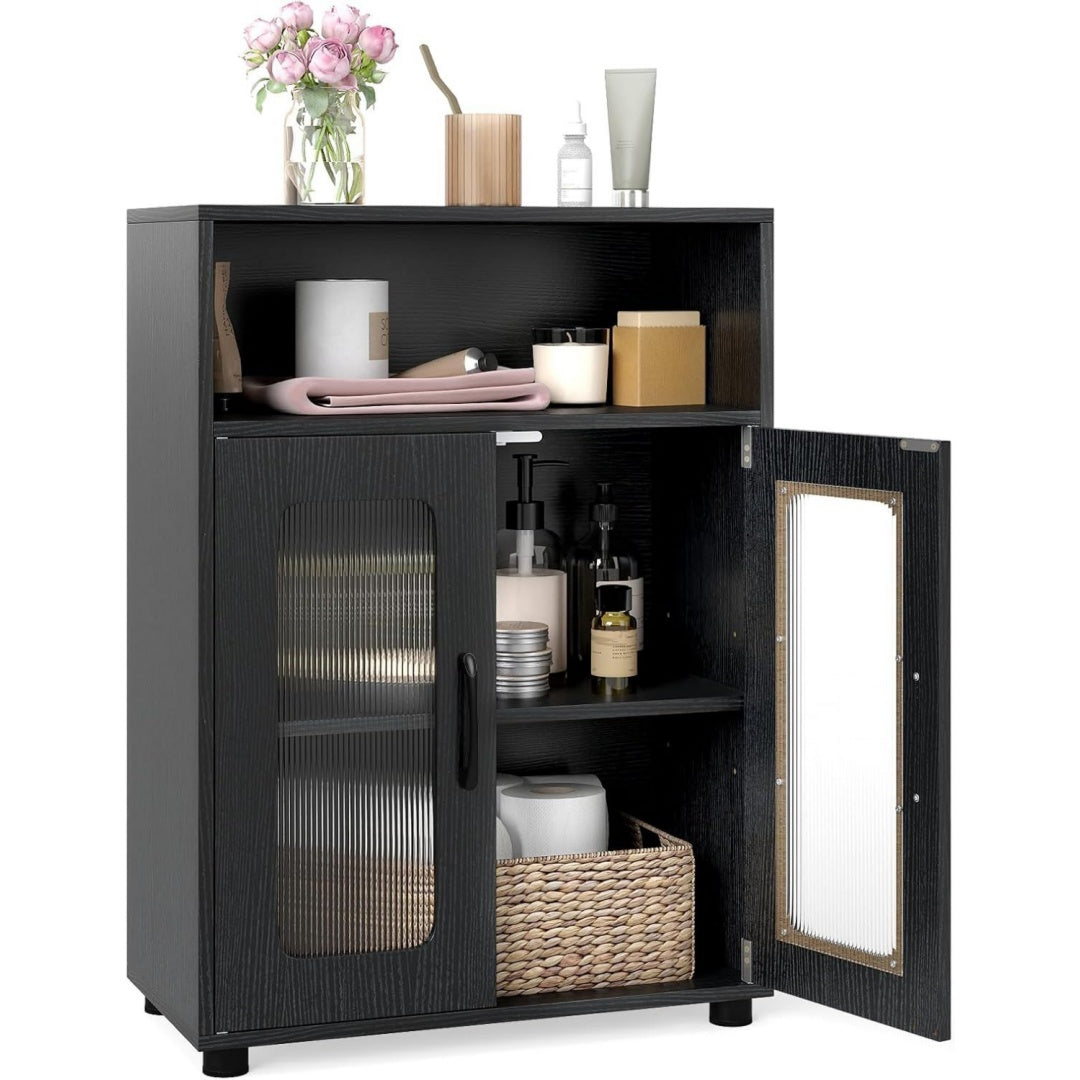 Meuble sur pied gris fonce design contemporain, deux portes