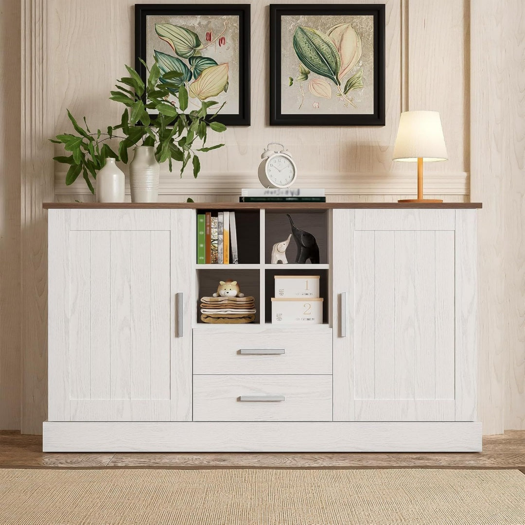 Enfilade montage facile gris clair a 2 portes 2 tiroirs design moderne