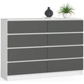 Commode decor chene gris fonce 8 tiroirs laque brillant