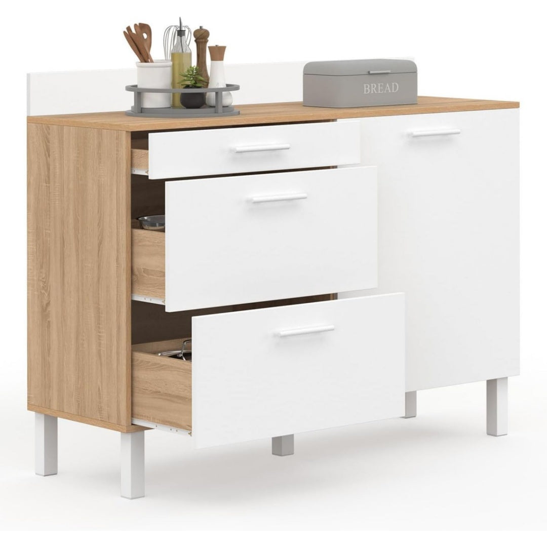 Buffet haut gris clair bois ingenierie 120 cm, rangement design moderne