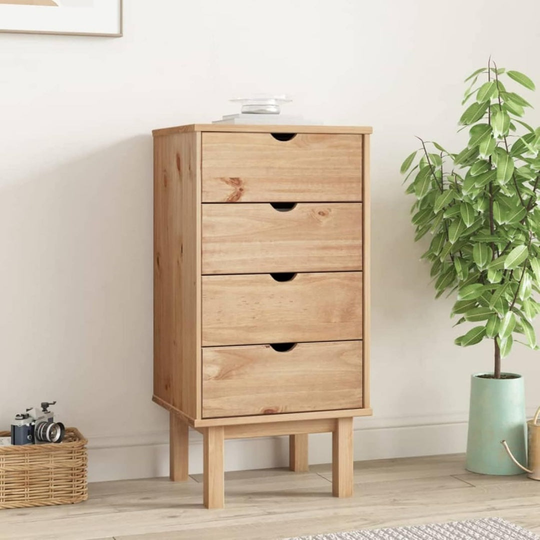 Chiffonnier beige finition bois 46 x 39.5 x 90 cm