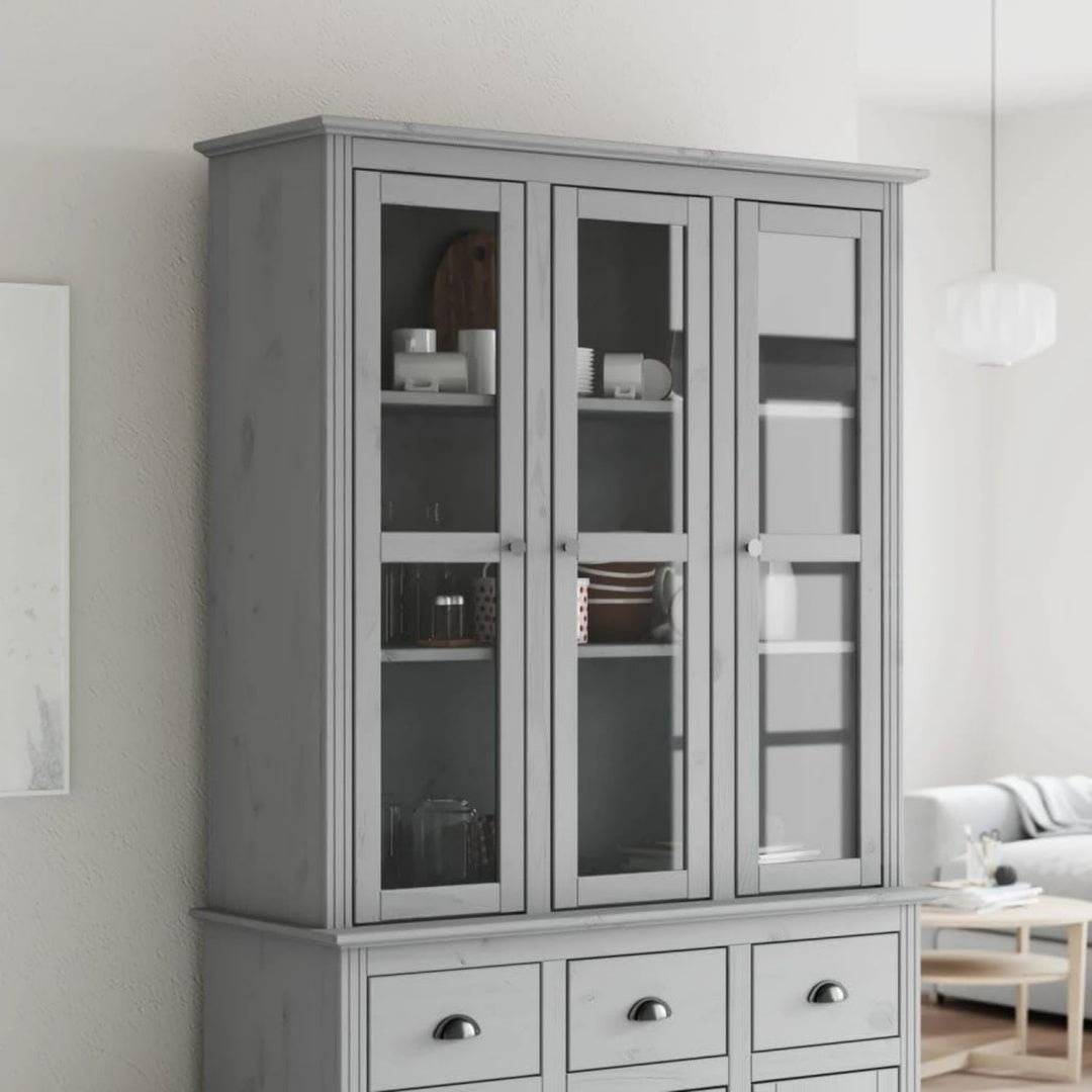 Pour sejour, vitrine dexposition gris en bois grand espace de rangement