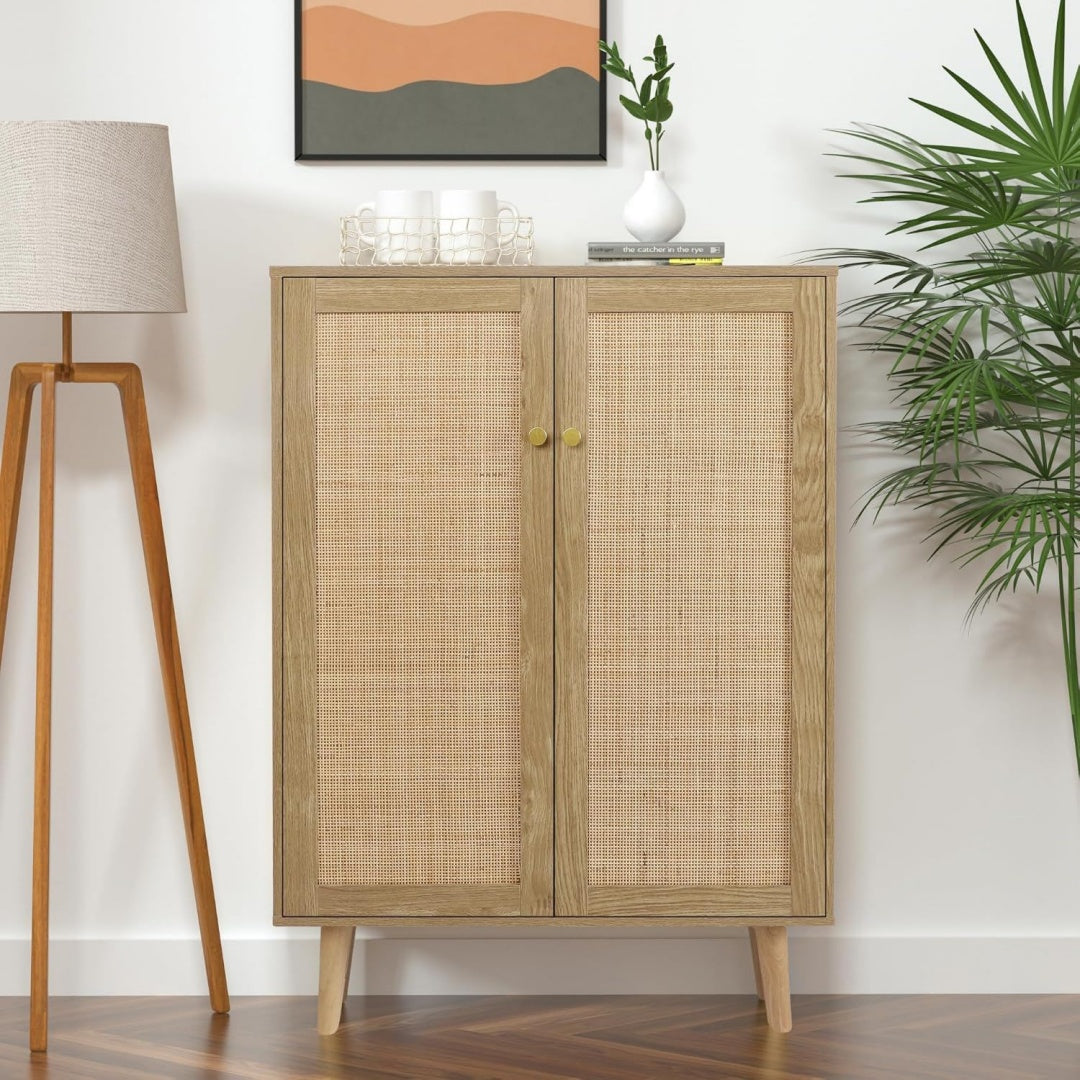 Buffet allure contemporaine beige, rangement, 3 etageres