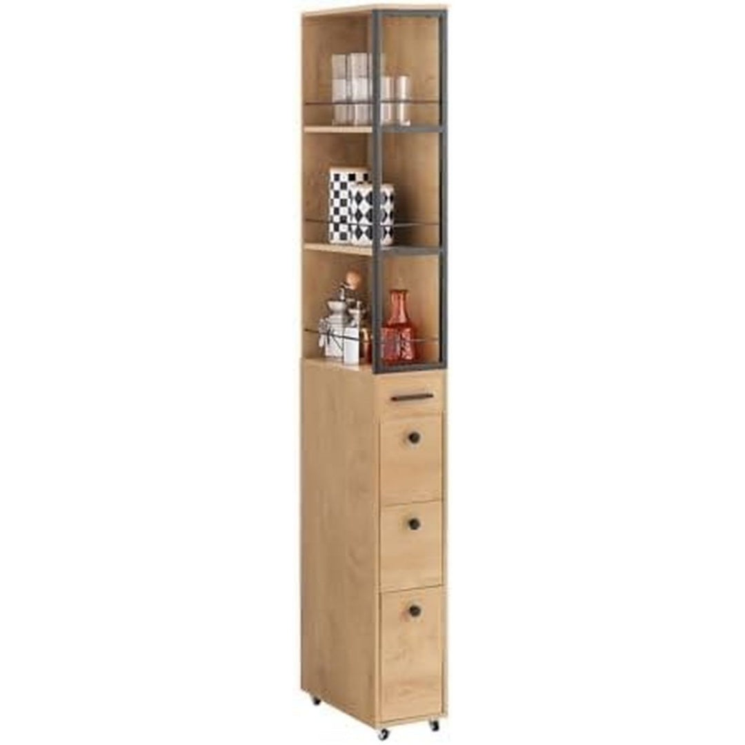 Revetement texture, meuble de rangement bas marron en bois