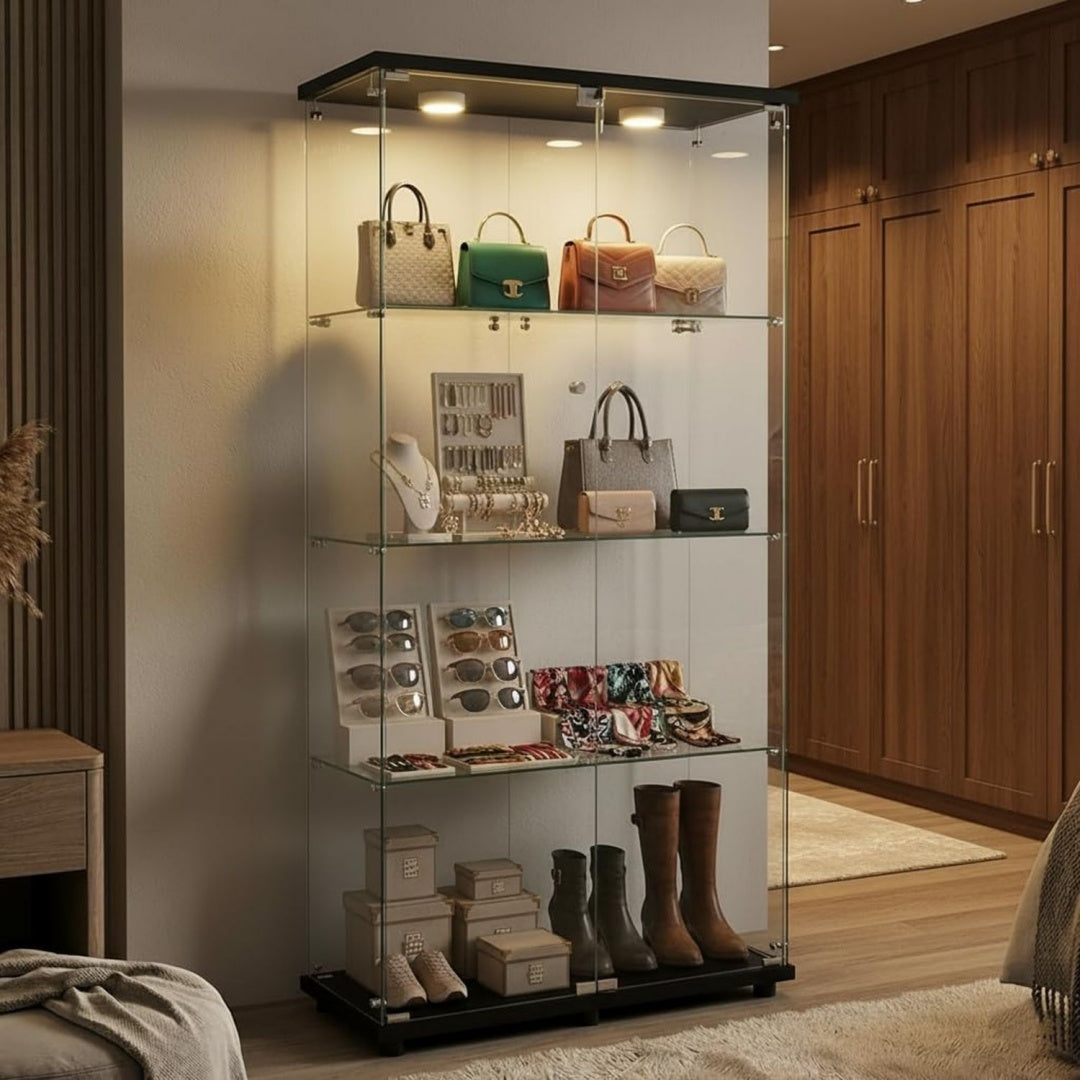 Vitrine marron, deux portes, verre trempe, style moderne